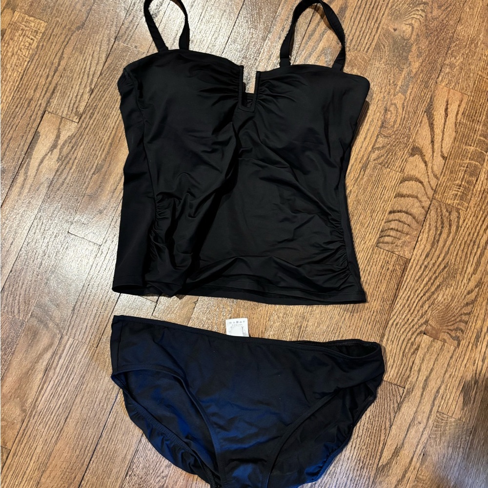 Lands' End 14 D Black Tankini Top and Bottom Set EUC 2 PC